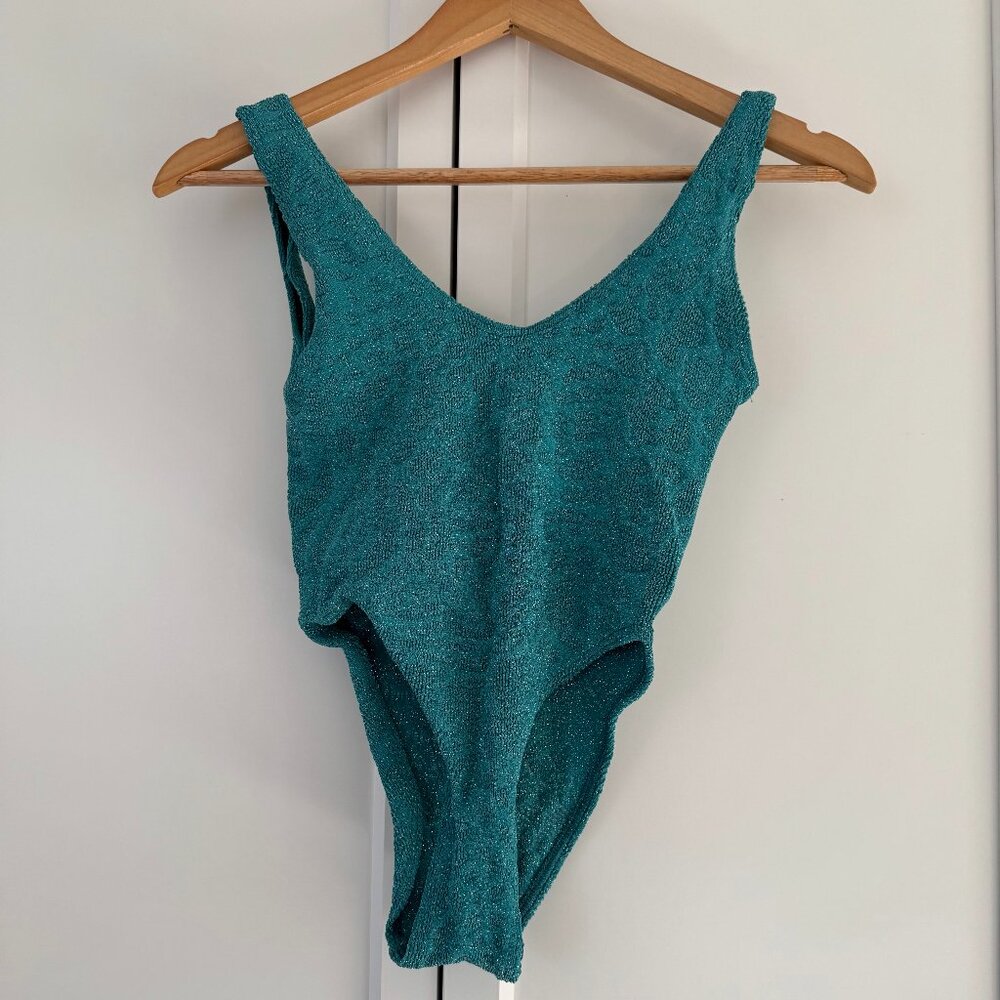 Bond-Eye Mara One Piece Swimsuit in Teal Lurex - one size